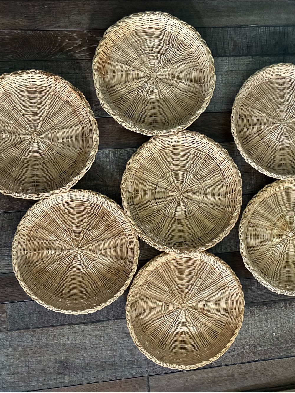 Vintage Paper Plate Holders Lot of 7 Woven Rattan Serving Baskets euc
